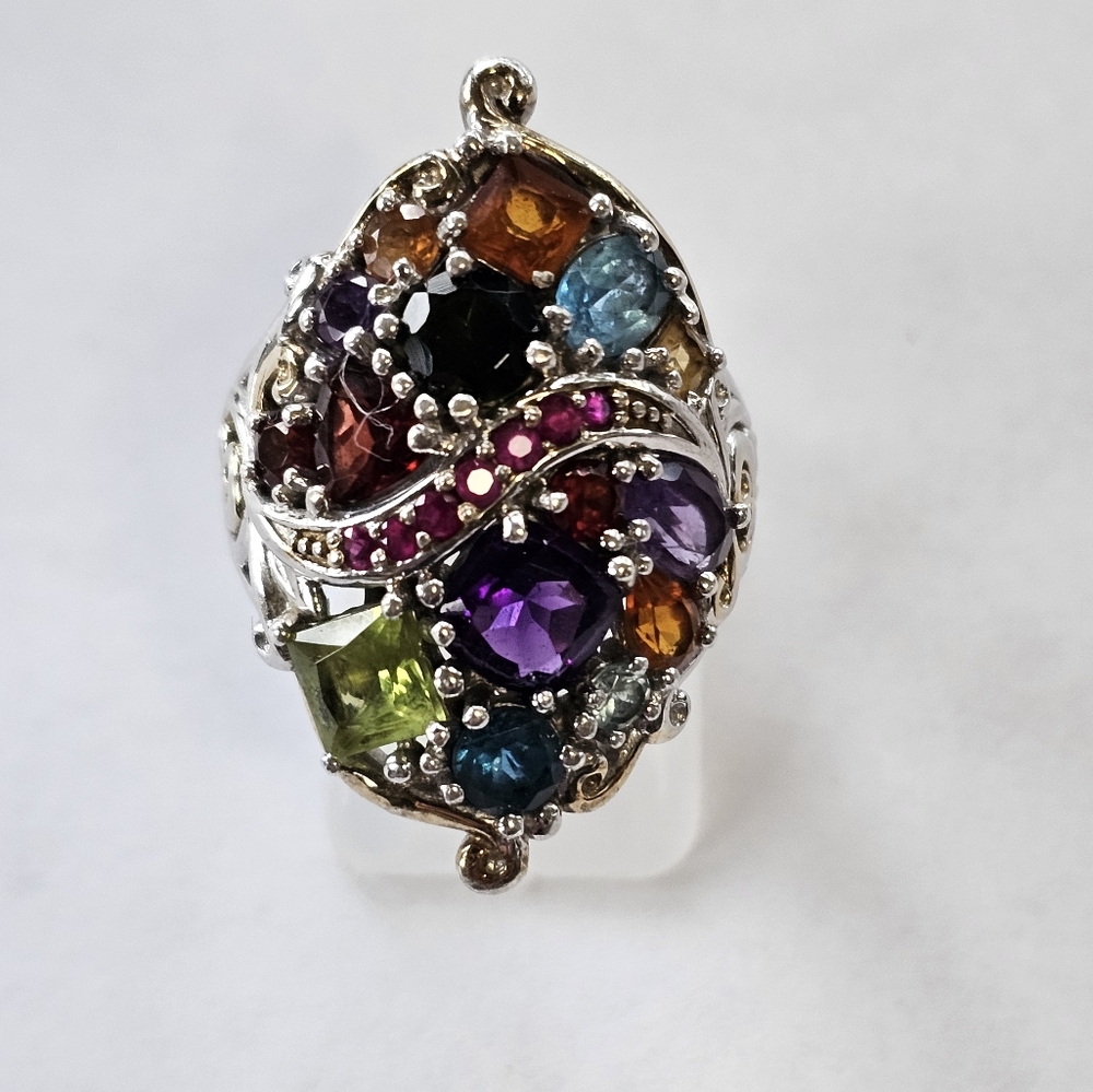 Authentic Gems En Vogue Ring in Palladium Sterling Silver 18k Gold Ring Size 8! - Picture 3 of 5